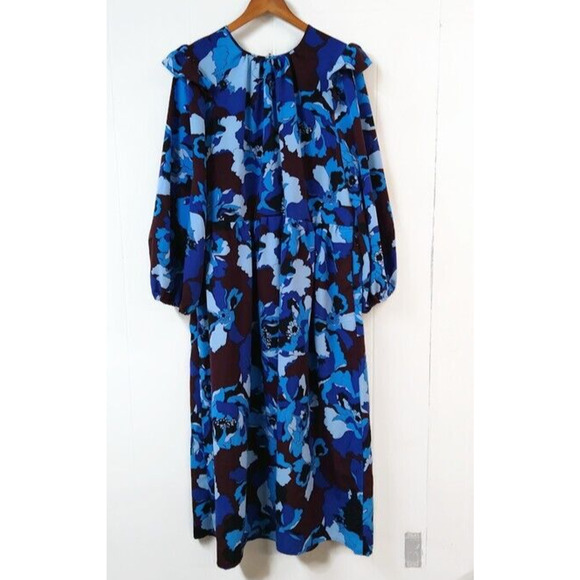 Who What Wear WM XXL Dress Blue Long Sleeves Ruffle on Shoulder Floral Print - Picture 1 of 5